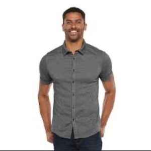 marc anthony dress shirts Slim Fit Button Down Cotton Blue Striped Shirt Mens 17 1/2 front Patch pocket Short sleeves Slim fit 97% cotton Marc Anthony Mens Green Luxury